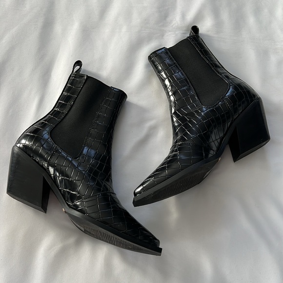 Billini Ukaya Black Faux Croc Ankle Boots - Picture 2 of 7